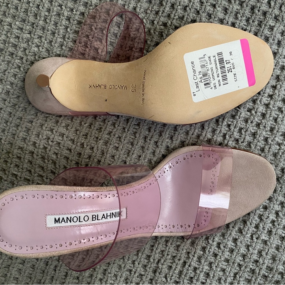 Manolo Blahnik Pink Clear-Strap Heeled Sandals - Picture 2 of 3